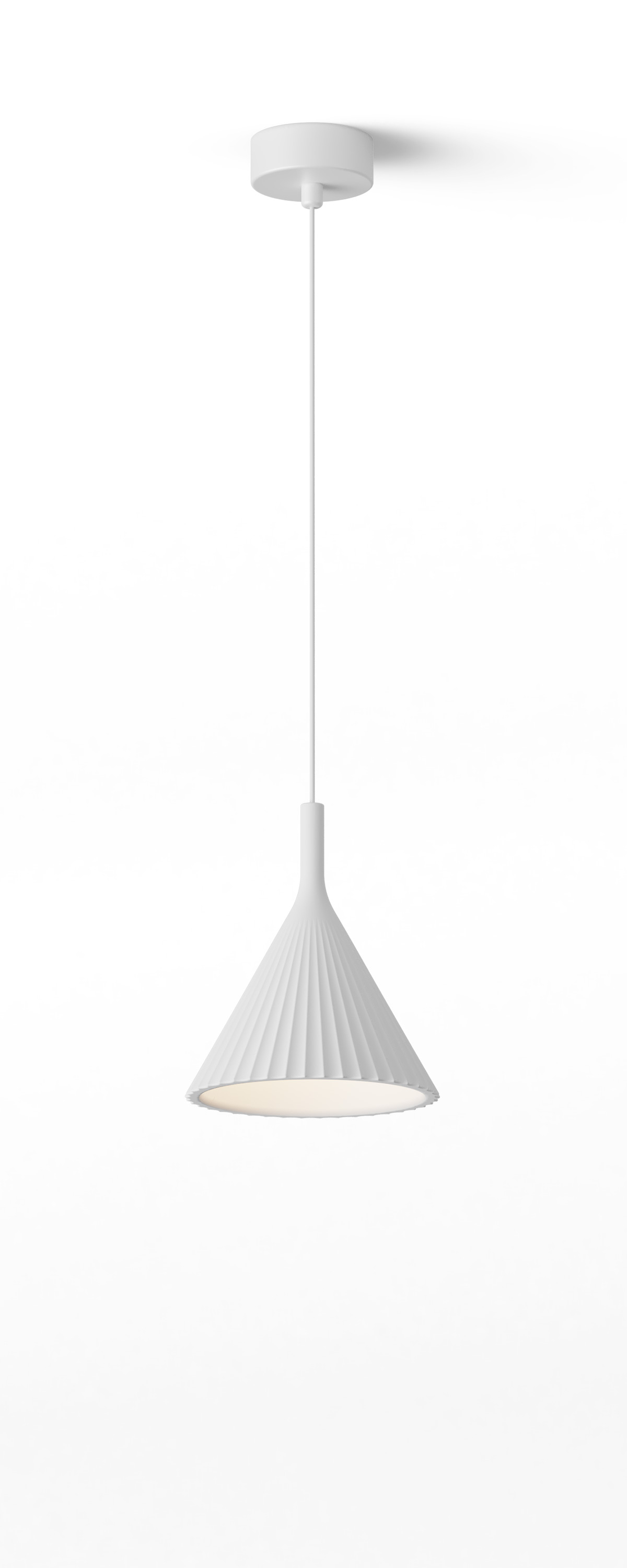 A cone of gypsum suspends light, bringing elegance.