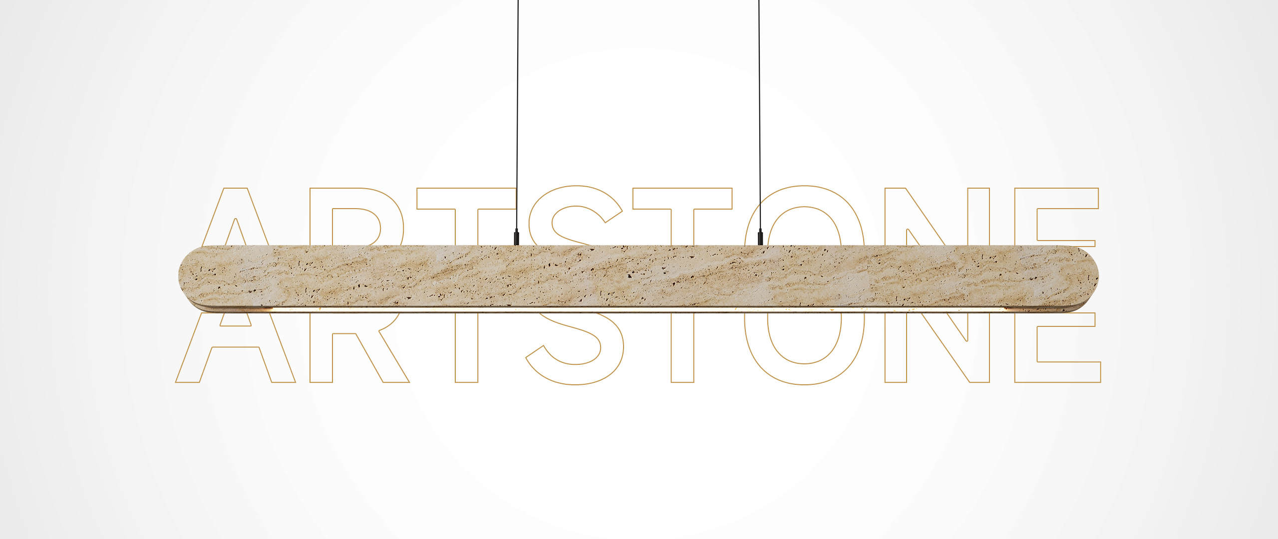 Travertine lighting poster: Travertine suspends light, bringing warmth to every meal.